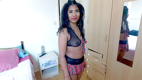 Indian brunette masturbates while she is on her back
