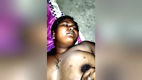 Indian big boobed aunty playing with her hairy pussy