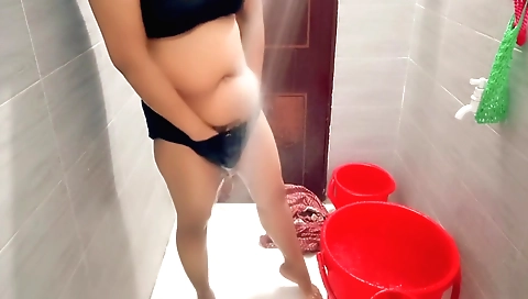 Amateur amateur brunette housewife getting shaved in shower