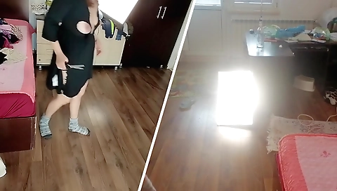 Latina solo girl tries on and takes off her clothes