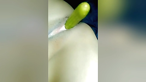 Amateur hairy pussy with big fat boobs fucked by dildo