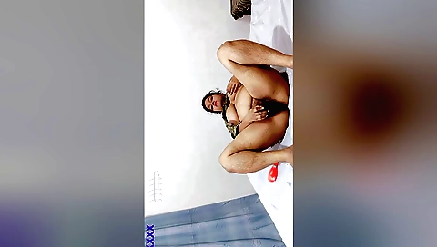 Busty brunette with hairy pussy masturbates on webcam