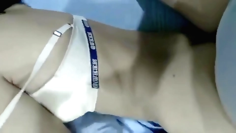Amateur brunette teen girl and an asian couple make a threesome