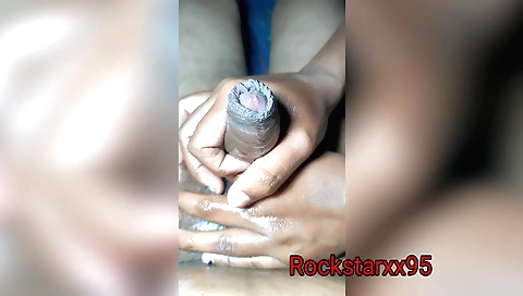 Indian wife gets her hands on the penis and rubs it