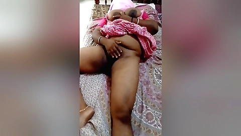 Indian girl fingers herself on the bed with the guy