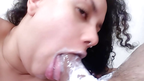 Busty amateur with a big fat ass takes care of dick