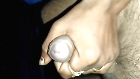 Man doing amateur handjob of a slut with a fat round ass