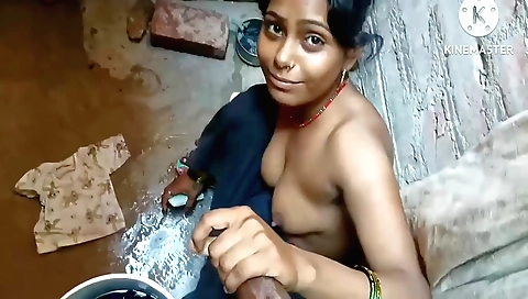 Brunette girl gets fucked in her pussy in the bathroom