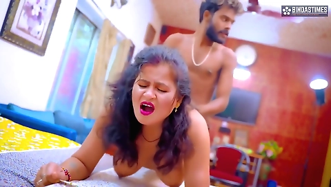 Indian brunette milf with a huge ass and tits riding a dick